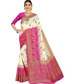 White woven banarasi silk saree with blouse
