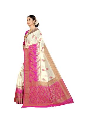 White woven banarasi silk saree with blouse 2