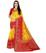 Yellow woven banarasi silk saree with blouse