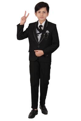 fourfolds boy's black 5-piece suit 1