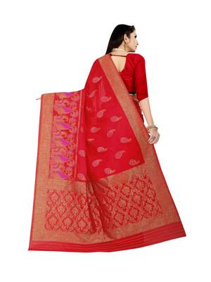 Red woven banarasi silk saree with blouse 3