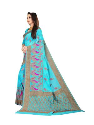 Blue woven banarasi silk saree with blouse 2