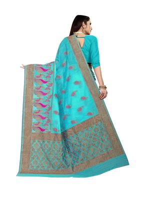 Blue woven banarasi silk saree with blouse 3