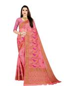 Pink woven banarasi silk saree with blouse