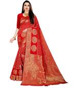 Red woven banarasi silk saree with blouse