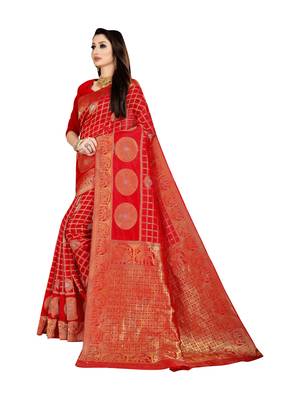 Red woven banarasi silk saree with blouse 2