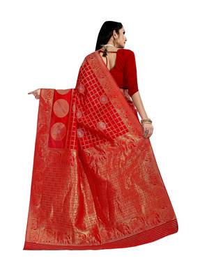 Red woven banarasi silk saree with blouse 3