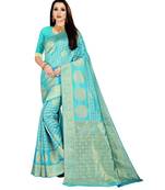 Blue woven banarasi silk saree with blouse