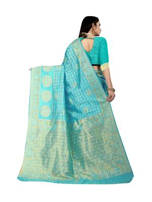 Blue woven banarasi silk saree with blouse 3
