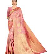 Pink woven banarasi silk saree with blouse