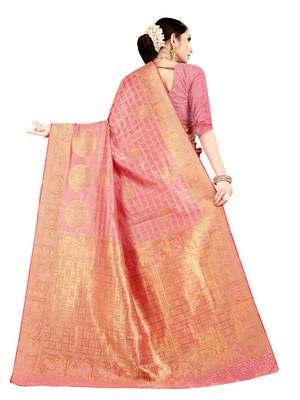 Pink woven banarasi silk saree with blouse 3