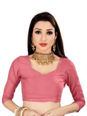 Pink woven banarasi silk saree with blouse 4
