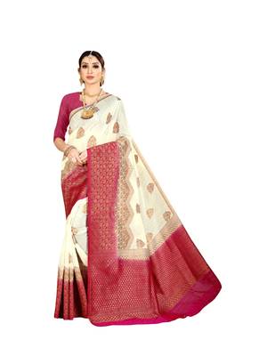White woven banarasi silk saree with blouse 1