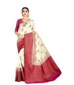White woven banarasi silk saree with blouse