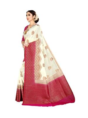 White woven banarasi silk saree with blouse 2