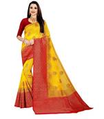 Yellow woven banarasi silk saree with blouse