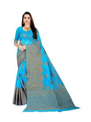 Sky blue woven banarasi silk saree with blouse 1