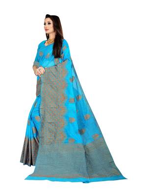 Sky blue woven banarasi silk saree with blouse 2