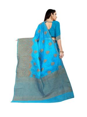 Sky blue woven banarasi silk saree with blouse 3