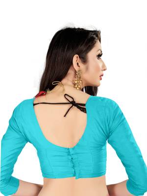 Sky blue woven banarasi silk saree with blouse 5