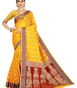 Yellow woven banarasi silk saree with blouse