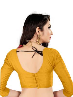 Yellow woven banarasi silk saree with blouse 5