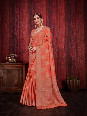Orange woven art silk saree with blouse 1