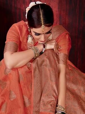 Orange woven art silk saree with blouse 2
