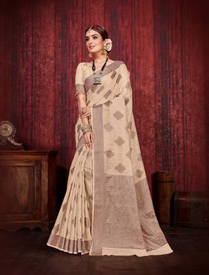 Cream woven art silk saree with blouse 1