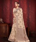 Cream woven art silk saree with blouse