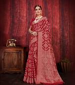 Red woven art silk saree with blouse