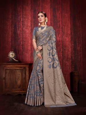 Grey woven art silk saree with blouse 1