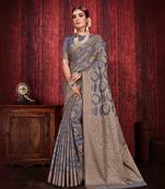 Grey woven art silk saree with blouse