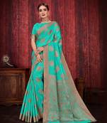 Aqua blue woven art silk saree with blouse