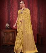 Yellow woven art silk saree with blouse