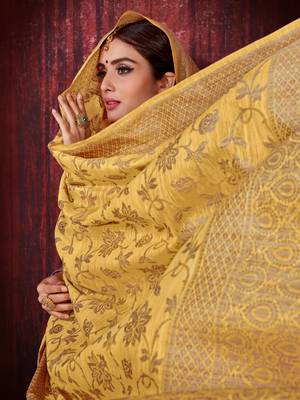 Yellow woven art silk saree with blouse 2