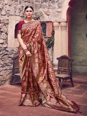 Maroon woven art silk saree with blouse 1