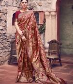 Maroon woven art silk saree with blouse
