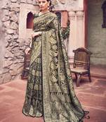 Black woven art silk saree with blouse