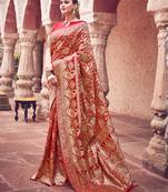 Red woven art silk saree with blouse