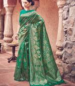Green woven art silk saree with blouse