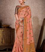 Peach woven art silk saree with blouse