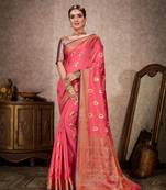 Pink woven art silk saree with blouse