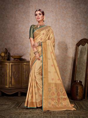 Beige woven art silk saree with blouse 1