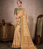 Beige woven art silk saree with blouse