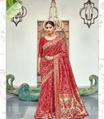 Red woven art silk saree with blouse