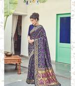 Blue woven art silk saree with blouse
