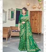 Green woven art silk saree with blouse