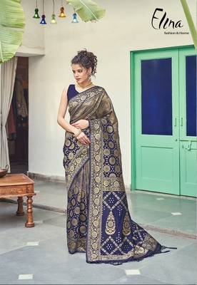 Blue woven art silk saree with blouse 1