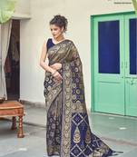 Blue woven art silk saree with blouse